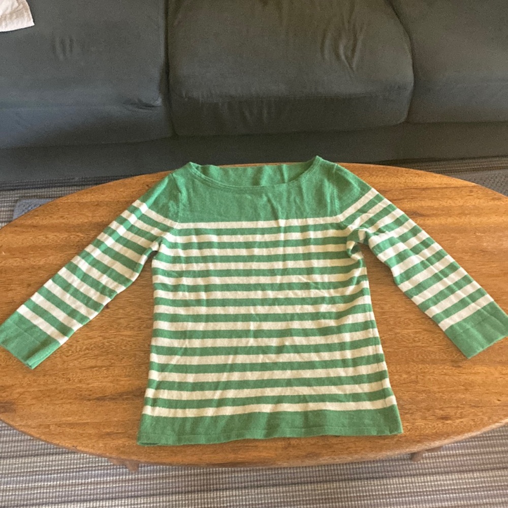 J Crew green and white striped sweater. Size S